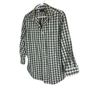 Lands' End Green and White Casual Button Down Shirt